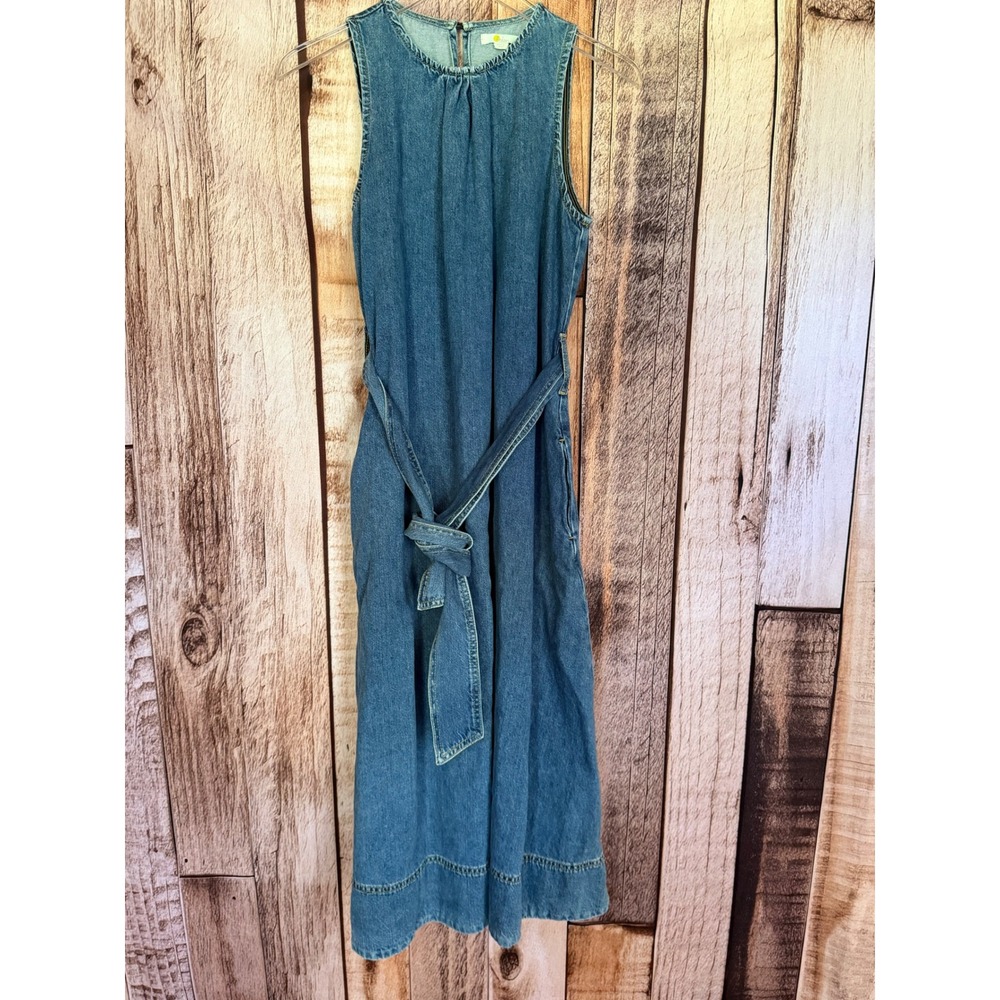Boden Denim Midi Dress Belted Sleeveless Blue Preppy Classic Fall Casual US 8
